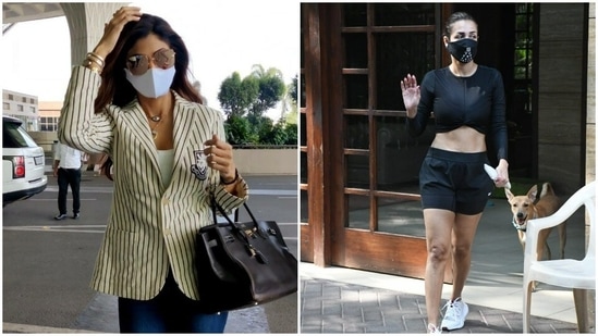 Shilpa Shetty's airport fashion is always on point. On Thursday, the actor flew out of Mumbai in style and her attire was worth taking notes of. On the other hand, Malaika Arora stepped out of her home to go to the gym – as always, her athleisure set major goals for us.(HT Photos/Varinder Chawla)
