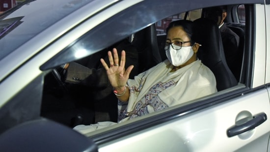 West Bengal chief minister Mamata Banerjee leaves after meeting Prime Minister Narendra Modi, in New Delhi on Wednesday.(ANI Photo)