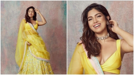Bhumi Pednekar's wardrobe is goals for us. And if that was not enough, she dressed up in a Manish Malhotra ensemble and stole our hearts, yet again. The big fat wedding of Anushka Ranjan and Aditya Seal took place a few days back which was star-studded with all the celebrities from the tinsel town. Bhumi Pednekar, on Wednesday, looked back at her OOTD at their wedding and shared a slew of pictures on her Instagram profile.(Instagram/@bhumipednekar)