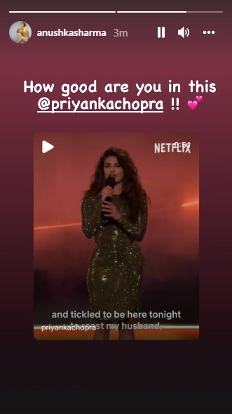 Anushka Sharma memublikasikan ulang postingan Priyanka Chopra.