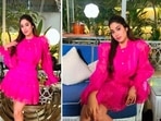 Actor Janhvi Kapoor, who never fails to impress the fashion police with her impeccable fashion sense, was recently spotted wearing a fuchsia pink skirt set which she picked from Nedo by Nedret Taciroglu's Spring Summer 2020 collection.(Instagram/@tanghavri)