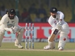 Shreyas Iyer plays a defensive shot during the day one of their first Test against New Zealand in Kanpur.(AP) Shreyas Iyer plays a defensive shot during the day one of their first Test against New Zealand in Kanpur.(AP)