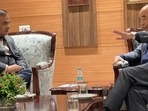 Mizoram CM Zoramthanga and his Assam counterpart Himanta Biswa Sarma during a meeting in New Delhi on Thursday evening. (Twitter/Zoramthanga.) Mizoram CM Zoramthanga and his Assam counterpart Himanta Biswa Sarma during a meeting in New Delhi on Thursday evening. (Twitter/Zoramthanga.)