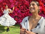 Kubbra Sait recently visited Dubai in collaboration with Tourism Ireland and her smoking hot look in a polka-dotted flutter sleeve wrap dress left fans swooning.(Instagram/gauriandnainika/kubbrasait)