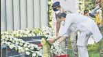 Maharashtra deputy chief minister Ajit Pawar pays tribute by placing wreath at the Police Martyrs Memorial at CP Office, on the 13th anniversary of the 26/11 terror attacks, in Mumbai on Friday. (HT PHOTO/BHUSHAN KOYANDE) Maharashtra deputy chief minister Ajit Pawar pays tribute by placing wreath at the Police Martyrs Memorial at CP Office, on the 13th anniversary of the 26/11 terror attacks, in Mumbai on Friday. (HT PHOTO/BHUSHAN KOYANDE)