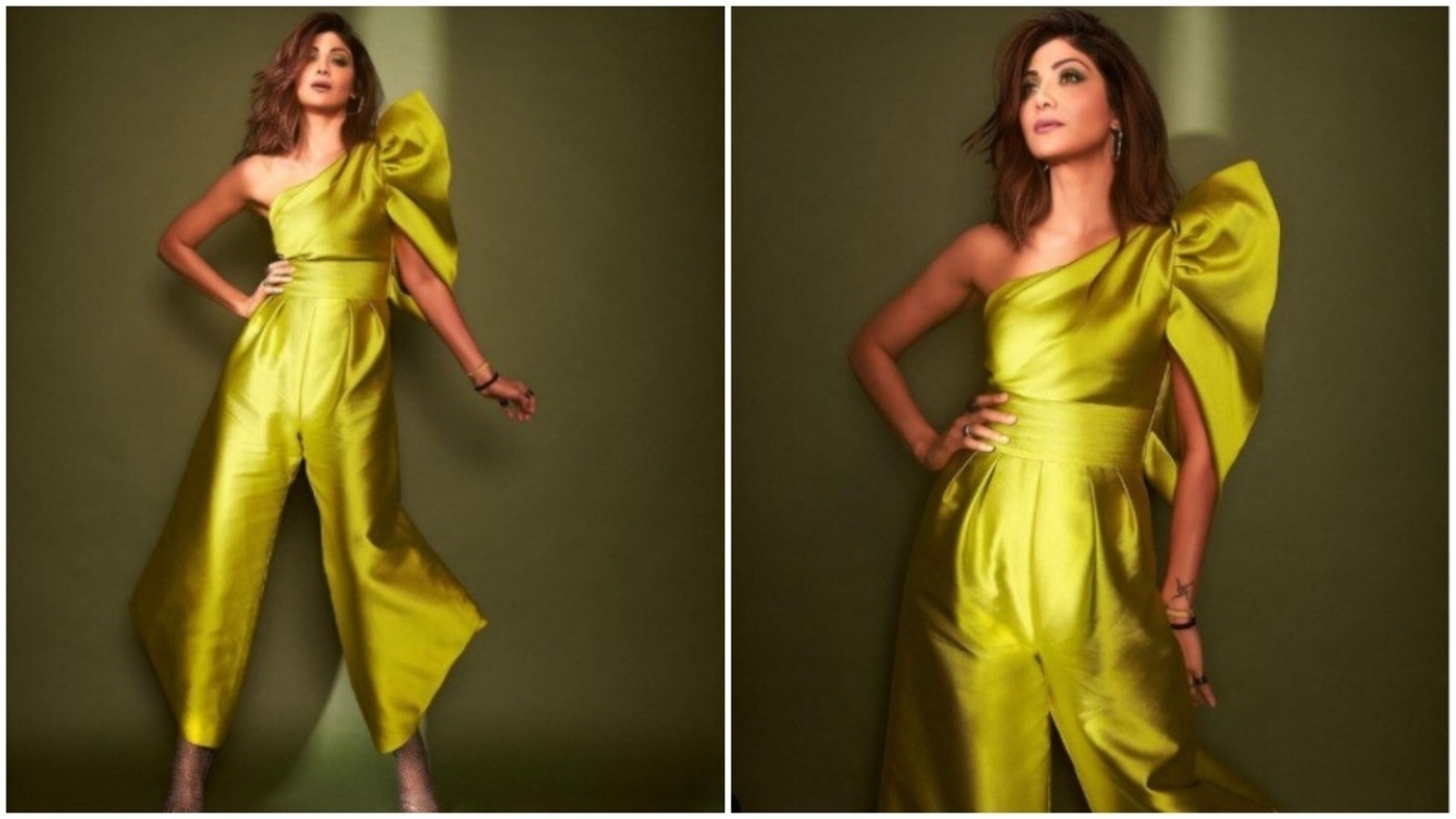 Shilpa Shetty sets major date night goals in a dramatic neon green jumpsuit