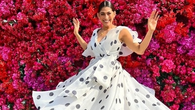 While the dress is credited to Indian designer duo Gauri and Nainika's eponymous label, she completed her attire with a pair of black boots from Louis Vuitton. (Instagram/gauriandnainika) While the dress is credited to Indian designer duo Gauri and Nainika's eponymous label, she completed her attire with a pair of black boots from Louis Vuitton. (Instagram/gauriandnainika)