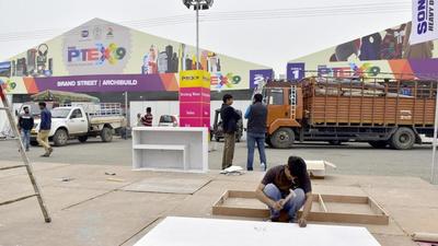 The 2019 photo of preparations in full swing for Punjab trade expo in Amritsar; last year the event could not be held due to the Covid 19 pandemic. (HT File photo)