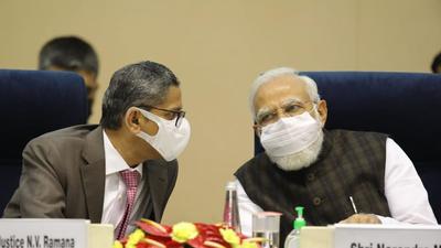 Chief Justice of India NV Ramana and Prime Minister Narendra Modi during an event on the 72nd Constitution Day in New Delhi on Friday. (HT Photo) Chief Justice of India NV Ramana and Prime Minister Narendra Modi during an event on the 72nd Constitution Day in New Delhi on Friday. (HT Photo)