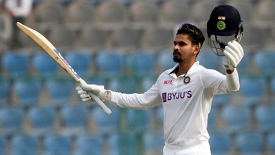 Kanpur, Nov 26 (ANI): India's Shreyas Iyer celebrates his maiden test century during Day-2 of the 1st Test match between India and New Zealand, at Green Park International Stadium, in Kanpur on Friday. (ANI Photo) (ANI) Kanpur, Nov 26 (ANI): India's Shreyas Iyer celebrates his maiden test century during Day-2 of the 1st Test match between India and New Zealand, at Green Park International Stadium, in Kanpur on Friday. (ANI Photo) (ANI)
