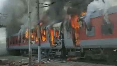 A screengrab of the blaze as tweeted by news agency ANI.