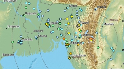 Earthquake strikes India-Myanmar border, effects felt in West Bengal, Tripura, Assam. (Photo via EMSC) Earthquake strikes India-Myanmar border, effects felt in West Bengal, Tripura, Assam. (Photo via EMSC)