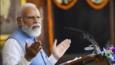 Prime Minister Narendra Modi addressing during the Constitution Day event at Parliament House in New Delhi on Friday. (PIB) Prime Minister Narendra Modi addressing during the Constitution Day event at Parliament House in New Delhi on Friday. (PIB)