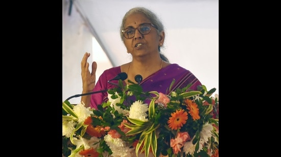 Union finance and corporate affairs minister Nirmala Sitharaman speaking during the inaugural function of Income Tax department’s new building in Lucknow on Friday. (HT Photo) Union finance and corporate affairs minister Nirmala Sitharaman speaking during the inaugural function of Income Tax department’s new building in Lucknow on Friday. (HT Photo)