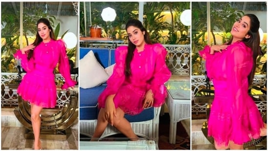 Actor Janhvi Kapoor, who never fails to impress the fashion police with her impeccable fashion sense, was recently spotted wearing a fuchsia pink skirt set which she picked from Nedo by Nedret Taciroglu's Spring Summer 2020 collection.(Instagram/@tanghavri)