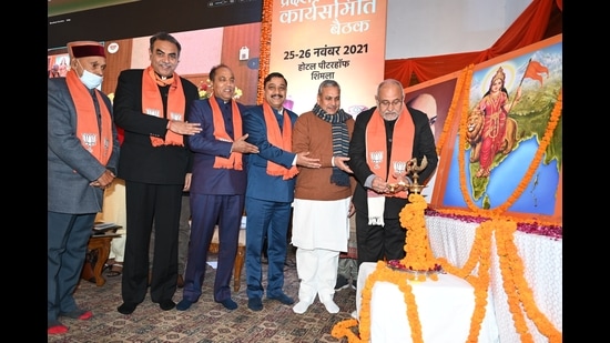 While addressing mediapersons in Shimla on Friday, BJP state chief Suresh Kashyap said the party will work hard and launch a state-wide programme to propagate the policies of the Jai Ram Thakur government among the people. (HT Photo)