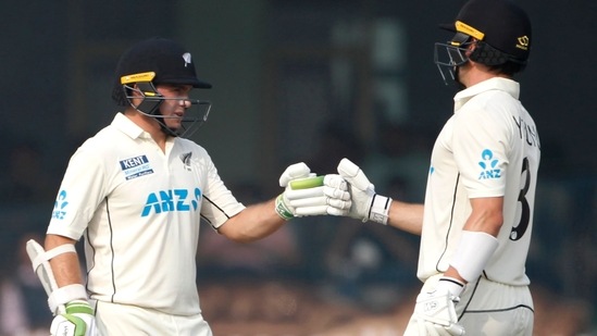 Kanpur, Nov 26 (ANI): New Zealand's Tom Latham and Will Young during the Day-2 of the 1st Test match between India and New Zealand, at Green Park International Stadium, in Kanpur on Friday. (ANI Photo)
(ANI)