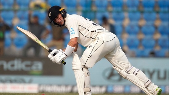 Kanpur, Nov 26 (ANI): New Zealand's Will Young plays a shot during the Day-2 of the 1st Test match between India and New Zealand, at Green Park International Stadium, in Kanpur on Friday. (ANI Photo)
(ANI)