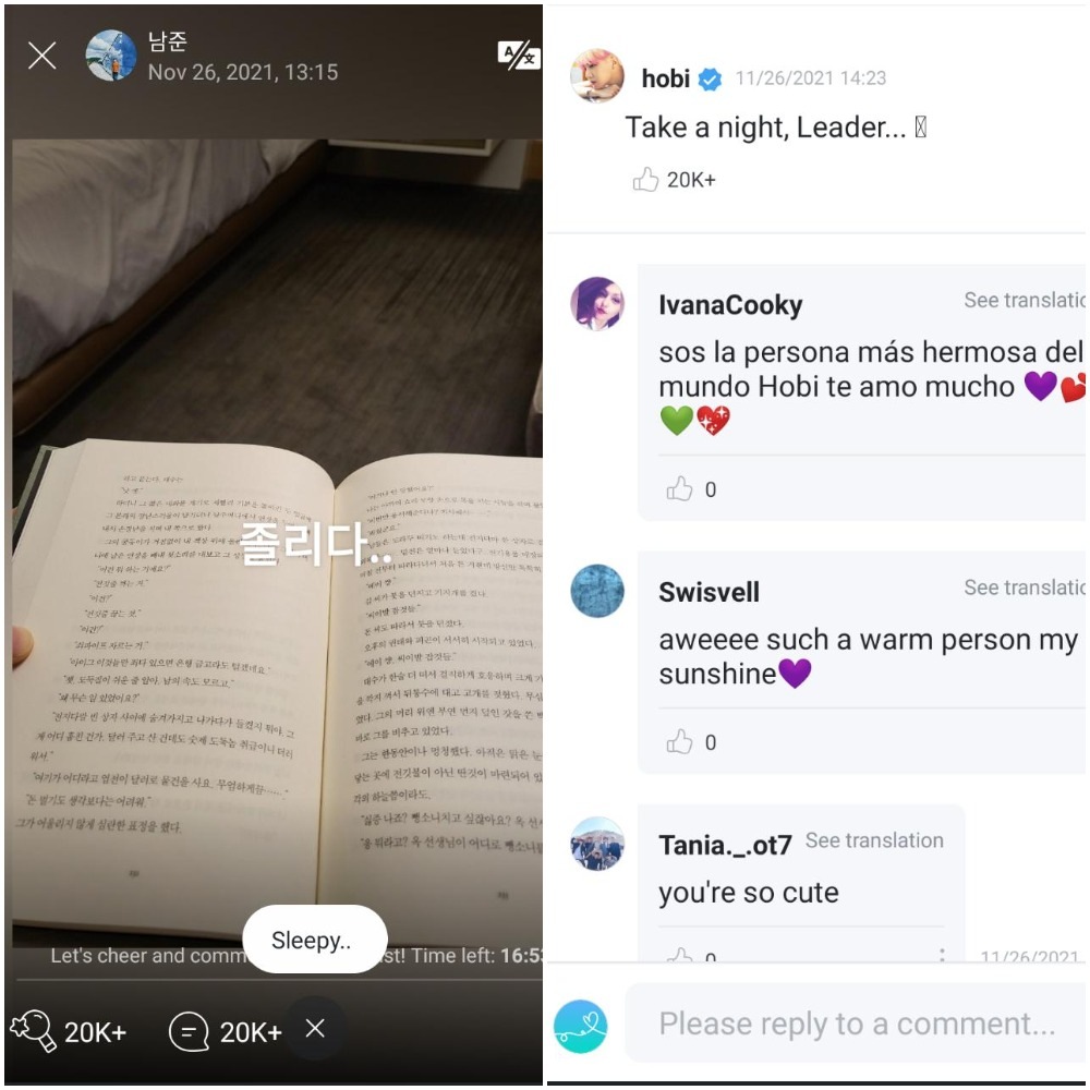 RM posted a picture of an open book.