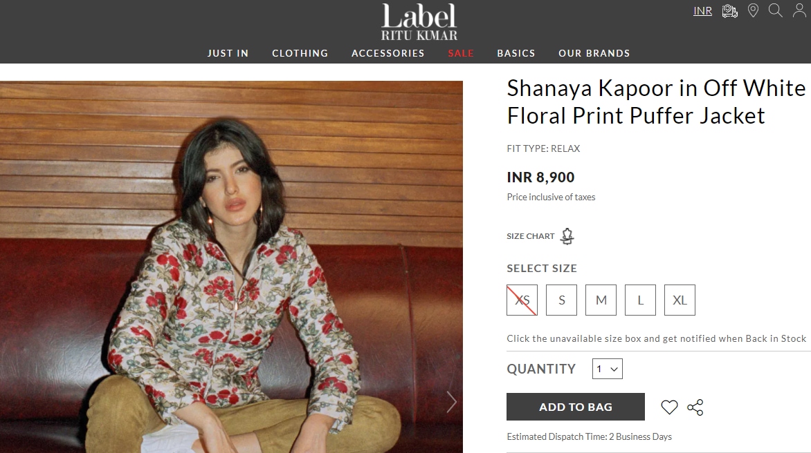 Shanaya Kapoor's puffer jacket from Label Ritu Kumar(labelritukumar.com)