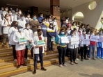 Resident doctors of Lady Hardinge Medical College observe a strike called by the Federation of Resident Doctors’ Association (FORDA) over the delay in NEET-PG counselling 2021 in New Delhi on Saturday. (File Photo / ANI) Resident doctors of Lady Hardinge Medical College observe a strike called by the Federation of Resident Doctors’ Association (FORDA) over the delay in NEET-PG counselling 2021 in New Delhi on Saturday. (File Photo / ANI)