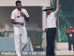 Nitin Menon was not impressed with R Ashwin's follow through. (ICC/Twitter) Nitin Menon was not impressed with R Ashwin's follow through. (ICC/Twitter)