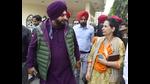 Punjab Congress president Navjot Singh Sidhu with wife Navjot Kaur Sidhu after attending a public meeting in Amritsar on Saturday. (Sameer Sehgal/HT) Punjab Congress president Navjot Singh Sidhu with wife Navjot Kaur Sidhu after attending a public meeting in Amritsar on Saturday. (Sameer Sehgal/HT)