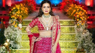 Dia Mirza raises the heat in ₹3 lakh bandhani red silk lehenga, bold blouse (Instagram/diamirzaofficial) Dia Mirza raises the heat in ₹3 lakh bandhani red silk lehenga, bold blouse (Instagram/diamirzaofficial)