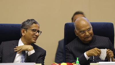 Chief Justice of India NV Ramana and President Ram Nath Kovind at the 72nd Constitution Day celebrations in Delhi. (HT Photo) Chief Justice of India NV Ramana and President Ram Nath Kovind at the 72nd Constitution Day celebrations in Delhi. (HT Photo)