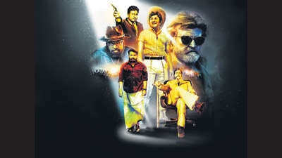 (Clockwise from top) Rajkumar ruled the roost in Karnataka; MGR swayed the masses and eventually became Tamil Nadu CM; the reigning mega superstar Rajinikanth is a hero far beyond Tamil Nadu; in Andhra Pradesh, NTR ruled for decades as mega superstar, and served three terms as chief minister; Mohanlal and Mammootty, now 61 and 70, remain the darlings of Kerala. (Imaging: Puneet Kumar) (Clockwise from top) Rajkumar ruled the roost in Karnataka; MGR swayed the masses and eventually became Tamil Nadu CM; the reigning mega superstar Rajinikanth is a hero far beyond Tamil Nadu; in Andhra Pradesh, NTR ruled for decades as mega superstar, and served three terms as chief minister; Mohanlal and Mammootty, now 61 and 70, remain the darlings of Kerala. (Imaging: Puneet Kumar)