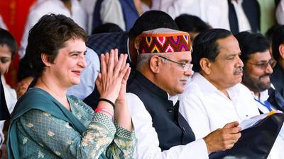 Congress general secretary Priyanka Gandhi Vadra at a rally in Mahoba. Chhattisgarh chief minister Bhupesh Baghel was also present. (ANI PHOTO) Congress general secretary Priyanka Gandhi Vadra at a rally in Mahoba. Chhattisgarh chief minister Bhupesh Baghel was also present. (ANI PHOTO)
