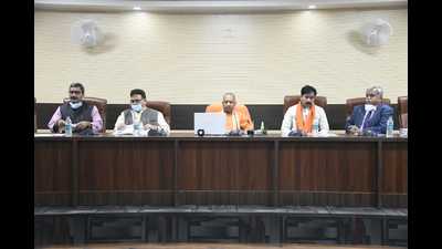 Chief minister Yogi Adityanath reviewing preparations for the inauguration of KV Corridor in Varanasi on Saturday. (Ht photo)