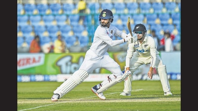 Ease, confidence and skill: Shreyas Iyer on Day 1 of the first Test between India and New Zealand, in Kanpur on Thursday. (PTI) Ease, confidence and skill: Shreyas Iyer on Day 1 of the first Test between India and New Zealand, in Kanpur on Thursday. (PTI)