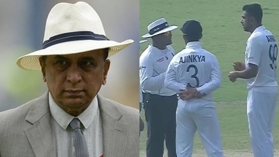 Sunil Gavaskar; Umpires have a word with R Ashwin and Ajinkya Rahane Sunil Gavaskar; Umpires have a word with R Ashwin and Ajinkya Rahane 