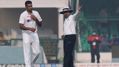 Nitin Menon was not impressed with R Ashwin's follow through. (ICC/Twitter) Nitin Menon was not impressed with R Ashwin's follow through. (ICC/Twitter)