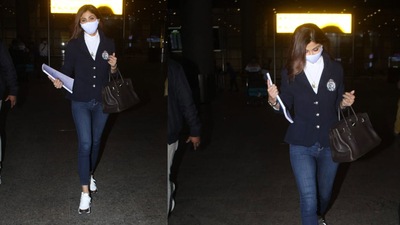 Shilpa Shetty was seen arriving at the Mumbai airport Friday evening. She had recently left the city with husband Raj Kundra who was not spotted in her company upon their return. (Varinder Chawla) Shilpa Shetty was seen arriving at the Mumbai airport Friday evening. She had recently left the city with husband Raj Kundra who was not spotted in her company upon their return. (Varinder Chawla)