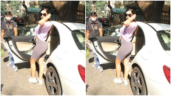 In tinted shades, Nora posed for the camera.(HT Photos/Varinder Chawla)
