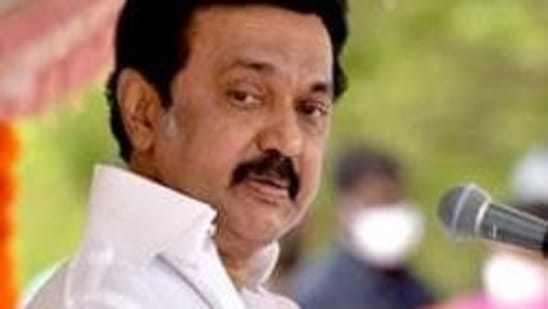 TN CM Stalin was accompanied by Water Resources Minister Duraimurugan, Health Minister Ma Subramanian and top government officials, at the Raj Bhawan. (PTI)