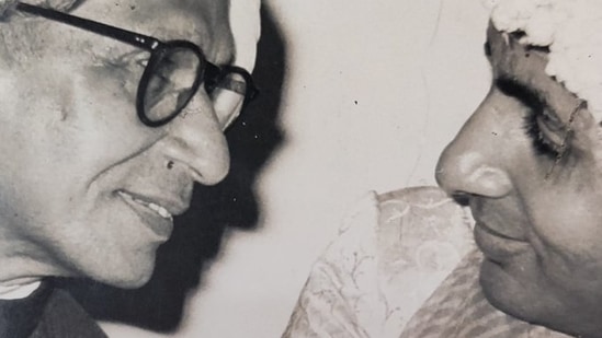 Harivansh Rai Bachchan and Amitabh Bachchan at the latter's wedding in 1973.