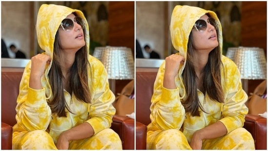 The pictures show Hina adorably posing for the camera while sitting in a hotel lounge. She can be seen dressed in trendy bright yellow attire for the clicks. Her ensemble is a perfect look for catching a long-distance flight because of its comfy appeal. You should definitely take notes from the star!(Instagram/@realhinakhan)