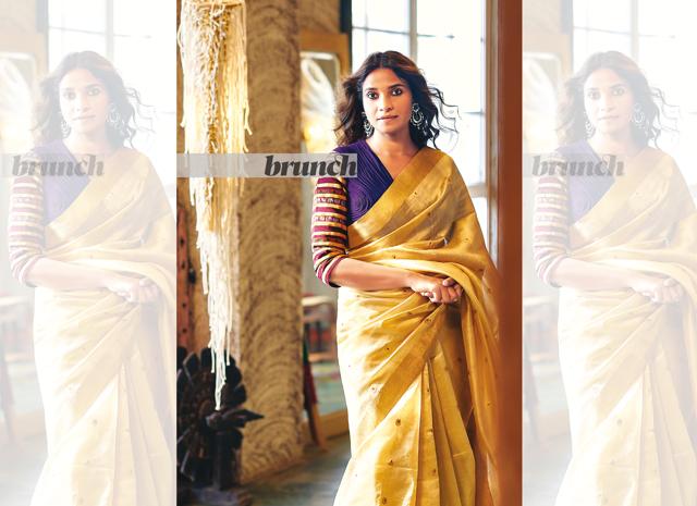 Vaishali says that when she started her career, many believed Indian weaves and drapes was not glamorous; that you can’t wear these clothes to parties, while she believed it was and is real luxury; Purple cord blouse made with khunn, paired with a handwoven Chanderi silk saree (Prabhat Shetty) Vaishali says that when she started her career, many believed Indian weaves and drapes was not glamorous; that you can’t wear these clothes to parties, while she believed it was and is real luxury; Purple cord blouse made with khunn, paired with a handwoven Chanderi silk saree (Prabhat Shetty)