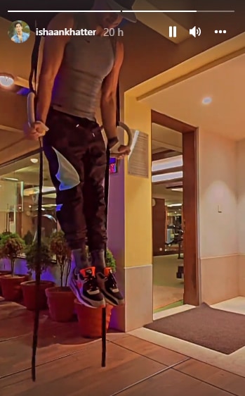 Ishaan Khatter pulls up on gymnastic rings during home workout (Instagram/ishaankhatter)