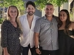 Varun Dhawan with Natasha Dalal and their friends in Dubai.&nbsp;