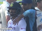 Wriddhiman Saha receives treatment during his knock(Twitter ) Wriddhiman Saha receives treatment during his knock(Twitter )