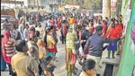Moradabad: Candidates wait outside an examintaion centre to appear in Uttar Pradesh Teacher Eligibility Test 2021 (UPTET Exam 2021), in Moradabad, Sunday, Nov. 28, 2021. The examination has been cancelled due to alleged paper leak. (PTI Photo) (PTI11_28_2021_000031A) (PTI) Moradabad: Candidates wait outside an examintaion centre to appear in Uttar Pradesh Teacher Eligibility Test 2021 (UPTET Exam 2021), in Moradabad, Sunday, Nov. 28, 2021. The examination has been cancelled due to alleged paper leak. (PTI Photo) (PTI11_28_2021_000031A) (PTI)