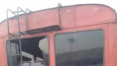 The driver, who is one among the agitators, vandalised the bus. (HT Photo)