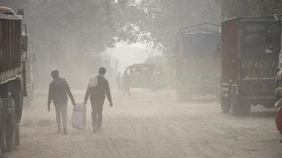Heavy dust pollution at Loha Mandi Road in Ghaziabad on Sunday. The air quality index in the city stood at 353. (Sakib Ali/HT photo) Heavy dust pollution at Loha Mandi Road in Ghaziabad on Sunday. The air quality index in the city stood at 353. (Sakib Ali/HT photo)