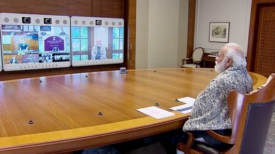 Prime Minister Narendra Modi held a meeting of top officials on Saturday and reviewed the Covid situation. (ANI) Prime Minister Narendra Modi held a meeting of top officials on Saturday and reviewed the Covid situation. (ANI)