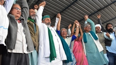 Rakesh Tikait at Ghazipur border protest site. (Twitter/@RakeshTikaitBKU)