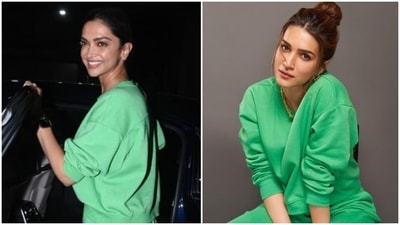 Deepika Padukone or Kriti Sanon, who wore the ₹3k green joggers set better? Deepika Padukone or Kriti Sanon, who wore the ₹3k green joggers set better?